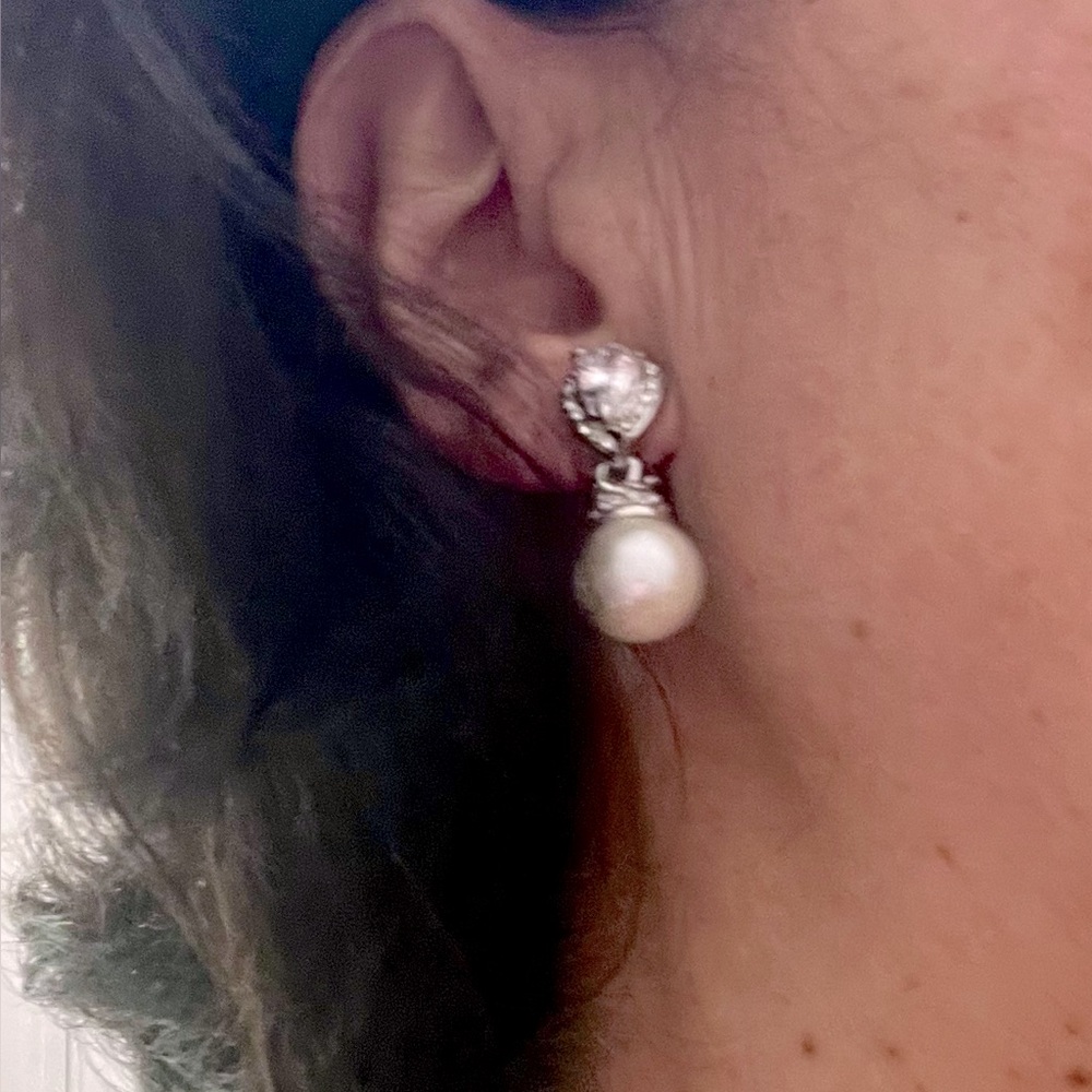 Spring Street Pearl and Cubic Zirconia Drop Earrings, New With Tags - Picture 2 of 16